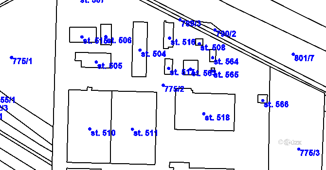 Parcela st. 775/2 v KÚ Budyně nad Ohří, Katastrální mapa