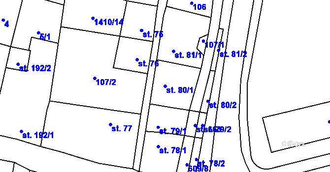 Parcela st. 80/1 v KÚ Budyně nad Ohří, Katastrální mapa