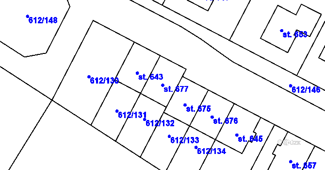 Parcela st. 677 v KÚ Budyně nad Ohří, Katastrální mapa