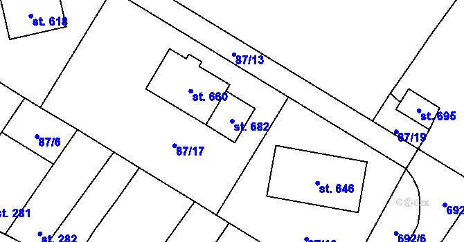 Parcela st. 682 v KÚ Budyně nad Ohří, Katastrální mapa
