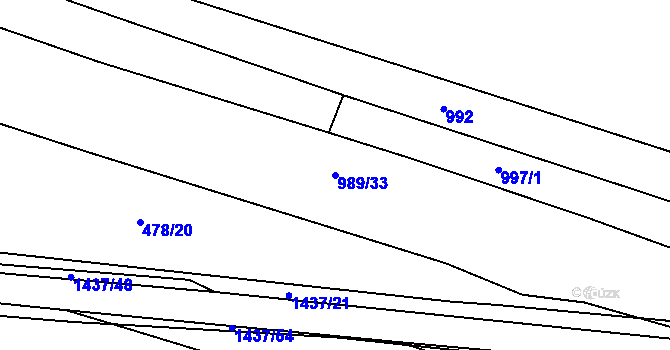 Parcela st. 989/33 v KÚ Budyně nad Ohří, Katastrální mapa