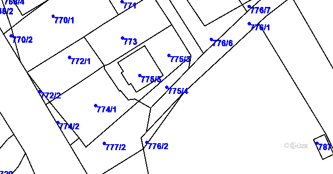 Parcela st. 775/4 v KÚ Buchlovice, Katastrální mapa