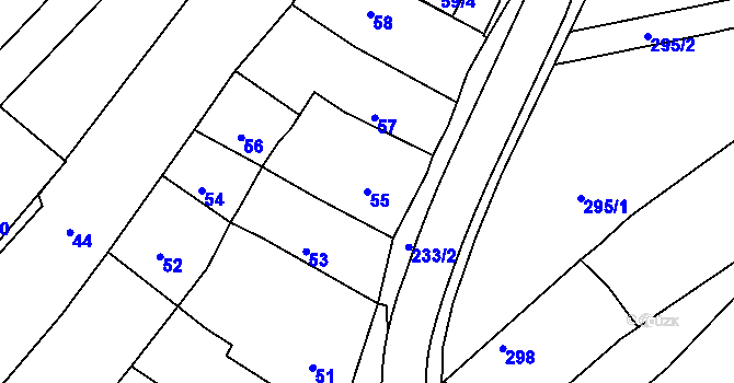 Parcela st. 55 v KÚ Buchlovice, Katastrální mapa