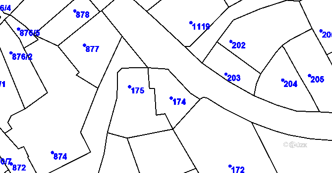Parcela st. 174 v KÚ Buchlovice, Katastrální mapa