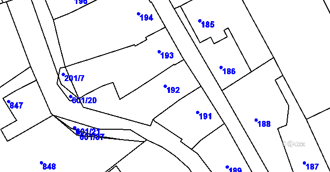 Parcela st. 192 v KÚ Buchlovice, Katastrální mapa