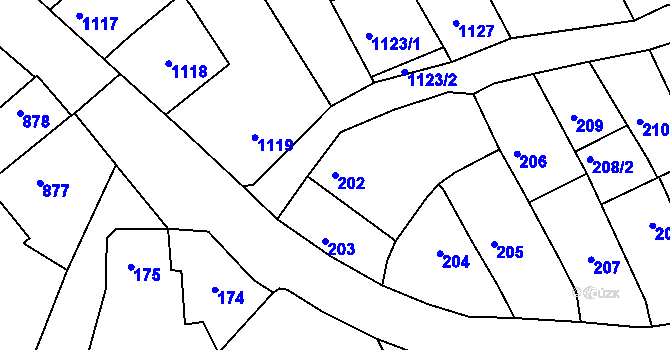 Parcela st. 202 v KÚ Buchlovice, Katastrální mapa