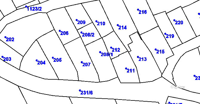 Parcela st. 208/1 v KÚ Buchlovice, Katastrální mapa