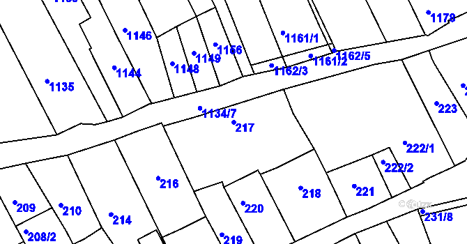 Parcela st. 217 v KÚ Buchlovice, Katastrální mapa