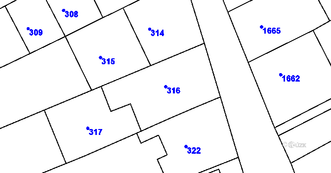 Parcela st. 316 v KÚ Buchlovice, Katastrální mapa