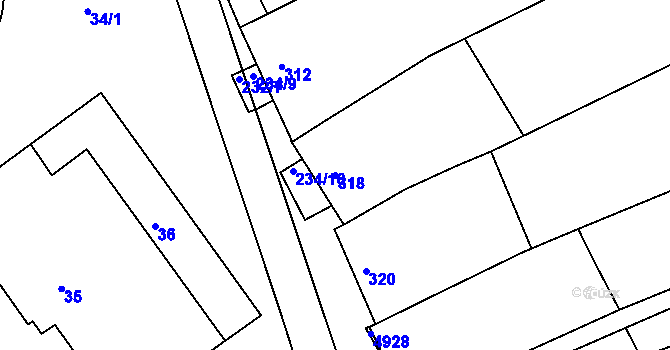 Parcela st. 318 v KÚ Buchlovice, Katastrální mapa