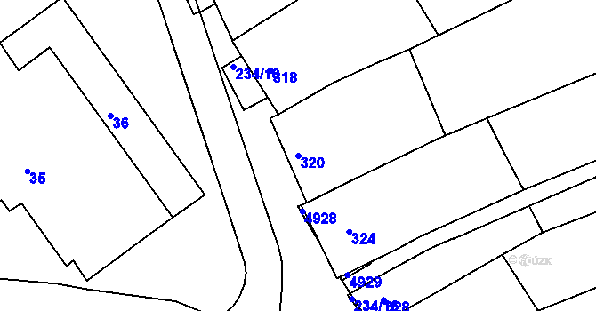 Parcela st. 320 v KÚ Buchlovice, Katastrální mapa