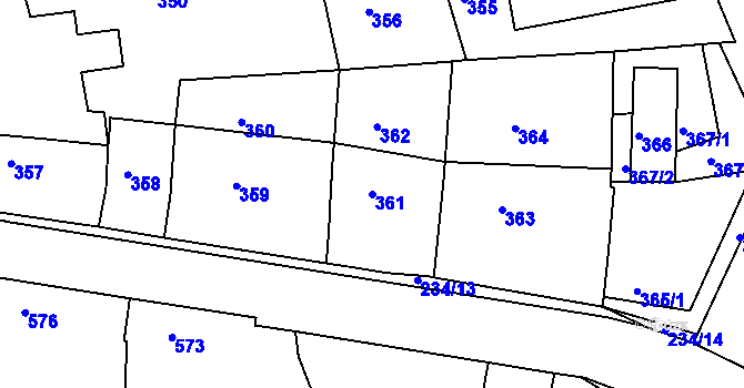 Parcela st. 361 v KÚ Buchlovice, Katastrální mapa