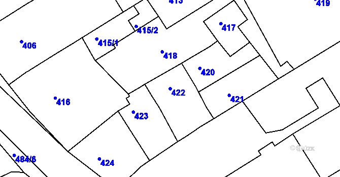 Parcela st. 422 v KÚ Buchlovice, Katastrální mapa