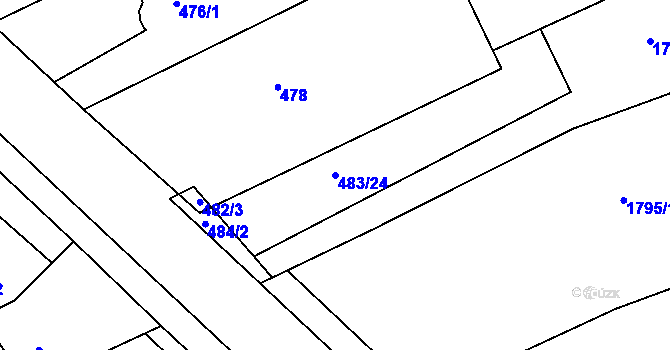 Parcela st. 483/24 v KÚ Buchlovice, Katastrální mapa