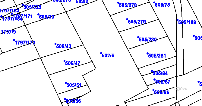 Parcela st. 502/6 v KÚ Buchlovice, Katastrální mapa