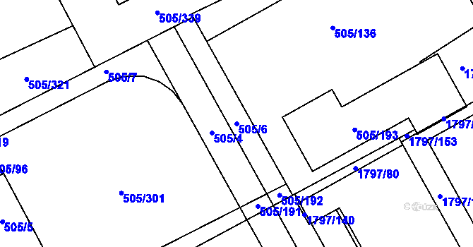 Parcela st. 505/6 v KÚ Buchlovice, Katastrální mapa
