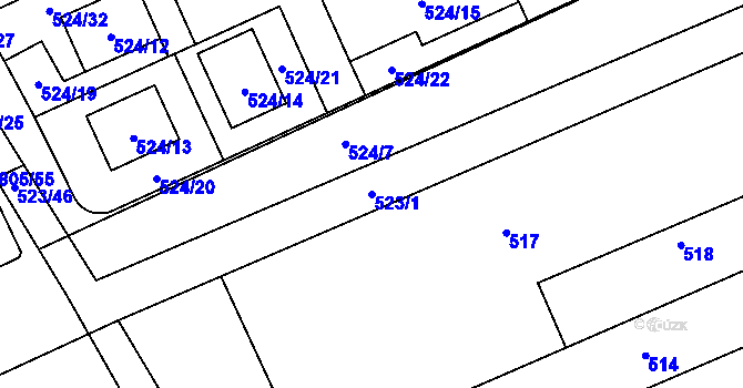 Parcela st. 523/1 v KÚ Buchlovice, Katastrální mapa