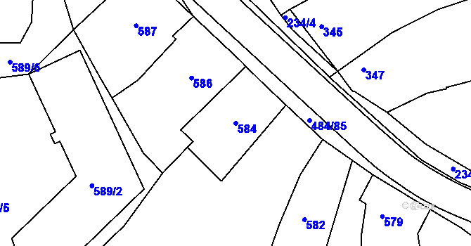 Parcela st. 584 v KÚ Buchlovice, Katastrální mapa