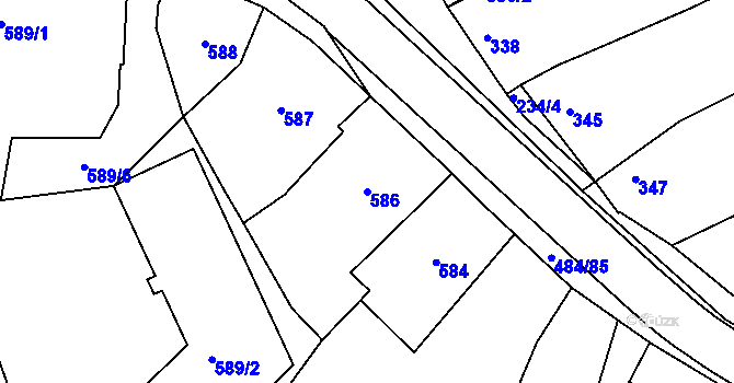 Parcela st. 586 v KÚ Buchlovice, Katastrální mapa