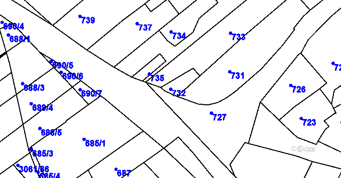Parcela st. 732 v KÚ Buchlovice, Katastrální mapa