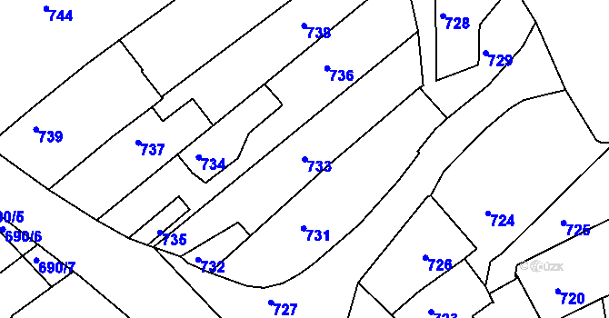 Parcela st. 733 v KÚ Buchlovice, Katastrální mapa