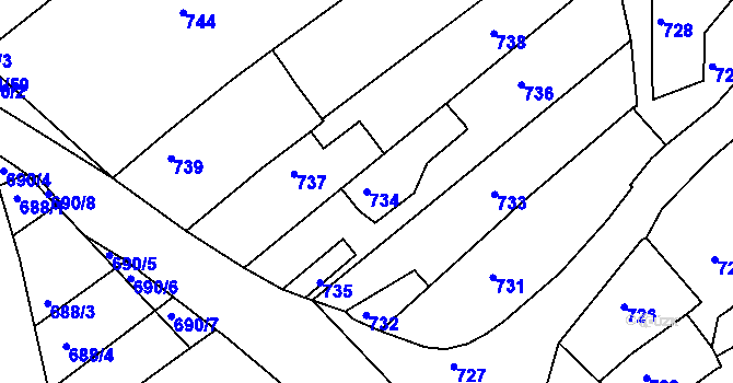 Parcela st. 734 v KÚ Buchlovice, Katastrální mapa