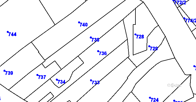 Parcela st. 736 v KÚ Buchlovice, Katastrální mapa