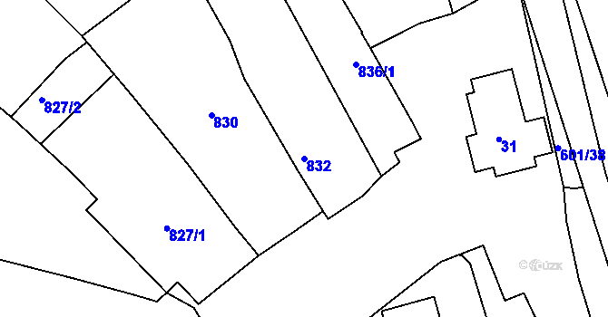 Parcela st. 832 v KÚ Buchlovice, Katastrální mapa