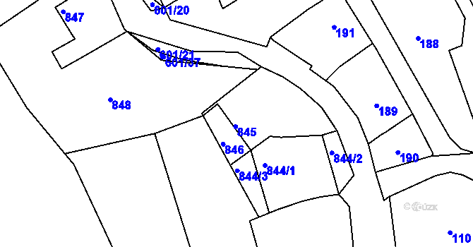 Parcela st. 845 v KÚ Buchlovice, Katastrální mapa