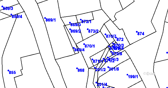 Parcela st. 870/1 v KÚ Buchlovice, Katastrální mapa