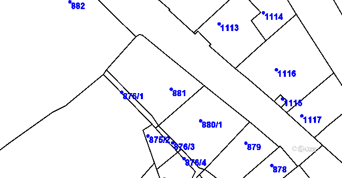 Parcela st. 881 v KÚ Buchlovice, Katastrální mapa