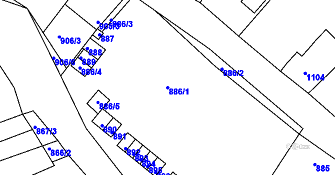 Parcela st. 886/1 v KÚ Buchlovice, Katastrální mapa