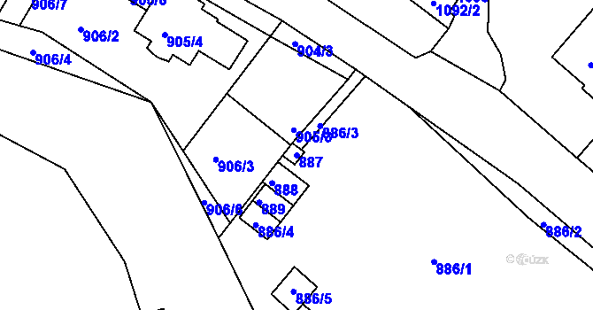Parcela st. 887 v KÚ Buchlovice, Katastrální mapa