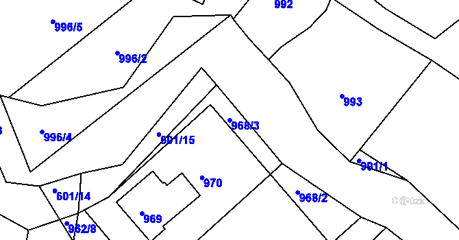 Parcela st. 968/3 v KÚ Buchlovice, Katastrální mapa