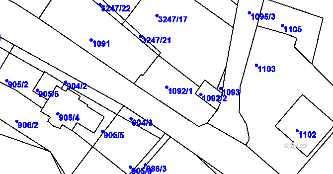 Parcela st. 1092/1 v KÚ Buchlovice, Katastrální mapa