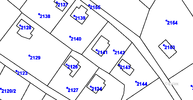 Parcela st. 2141 v KÚ Buchlovice, Katastrální mapa