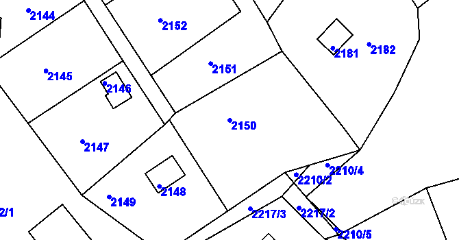 Parcela st. 2150 v KÚ Buchlovice, Katastrální mapa