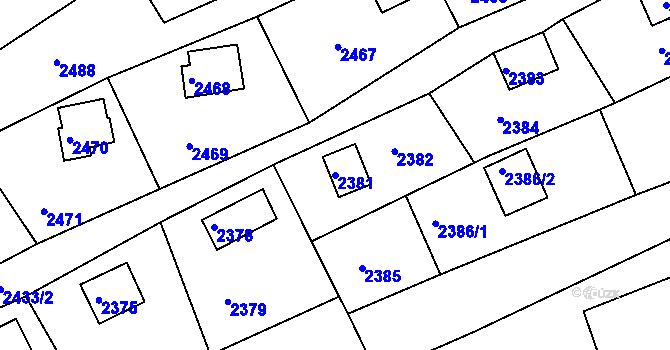 Parcela st. 2381 v KÚ Buchlovice, Katastrální mapa