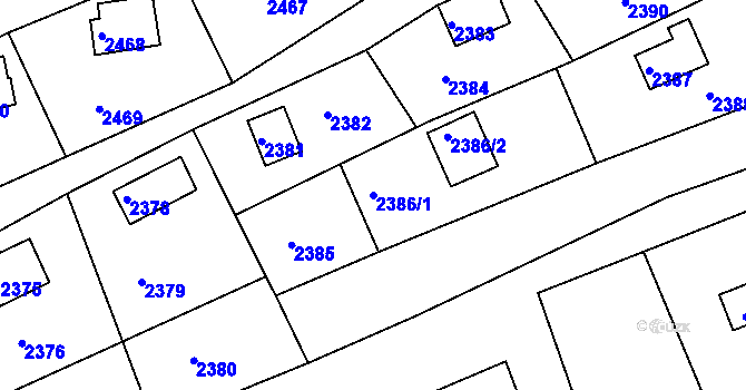 Parcela st. 2386/1 v KÚ Buchlovice, Katastrální mapa