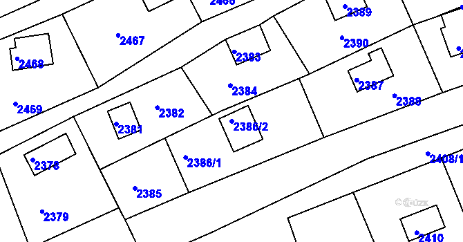 Parcela st. 2386/2 v KÚ Buchlovice, Katastrální mapa