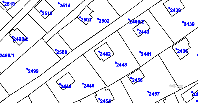 Parcela st. 2442 v KÚ Buchlovice, Katastrální mapa