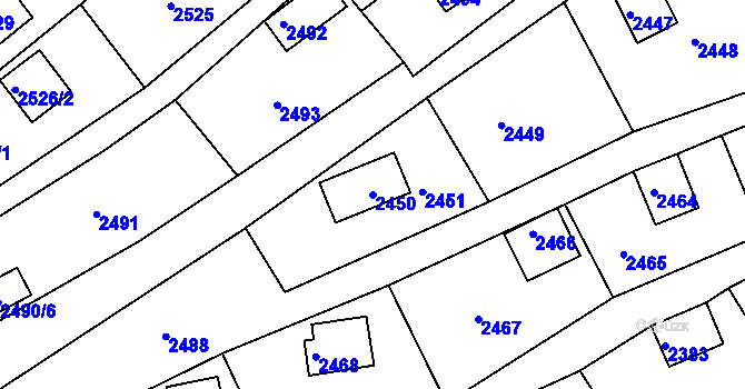 Parcela st. 2450 v KÚ Buchlovice, Katastrální mapa