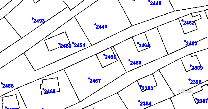 Parcela st. 2466 v KÚ Buchlovice, Katastrální mapa