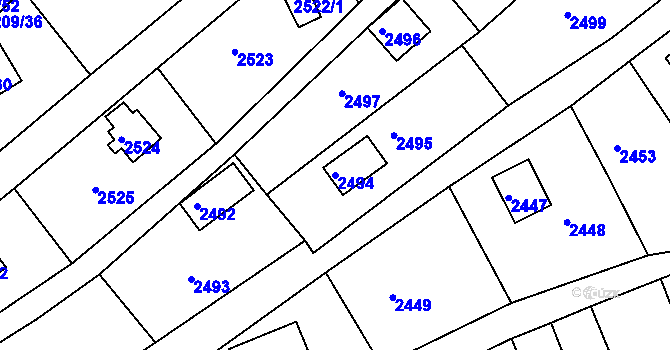 Parcela st. 2494 v KÚ Buchlovice, Katastrální mapa