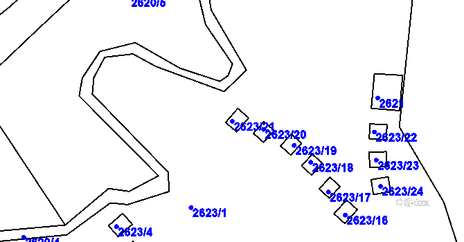 Parcela st. 2623/21 v KÚ Buchlovice, Katastrální mapa