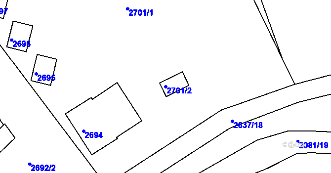 Parcela st. 2701/2 v KÚ Buchlovice, Katastrální mapa
