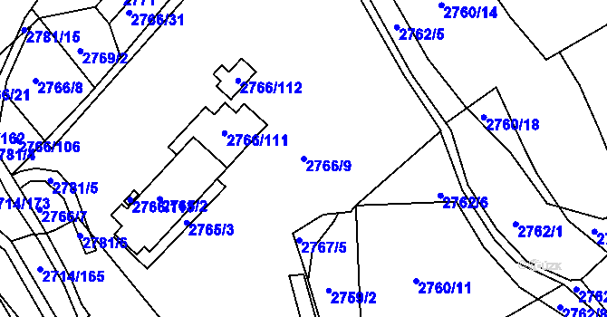 Parcela st. 2766/9 v KÚ Buchlovice, Katastrální mapa