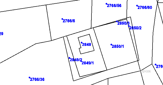 Parcela st. 2848 v KÚ Buchlovice, Katastrální mapa
