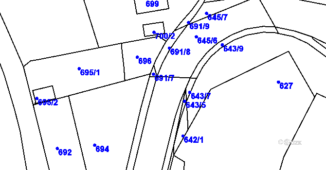Parcela st. 645/5 v KÚ Buchlovice, Katastrální mapa
