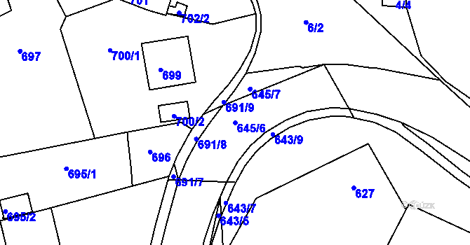 Parcela st. 645/6 v KÚ Buchlovice, Katastrální mapa